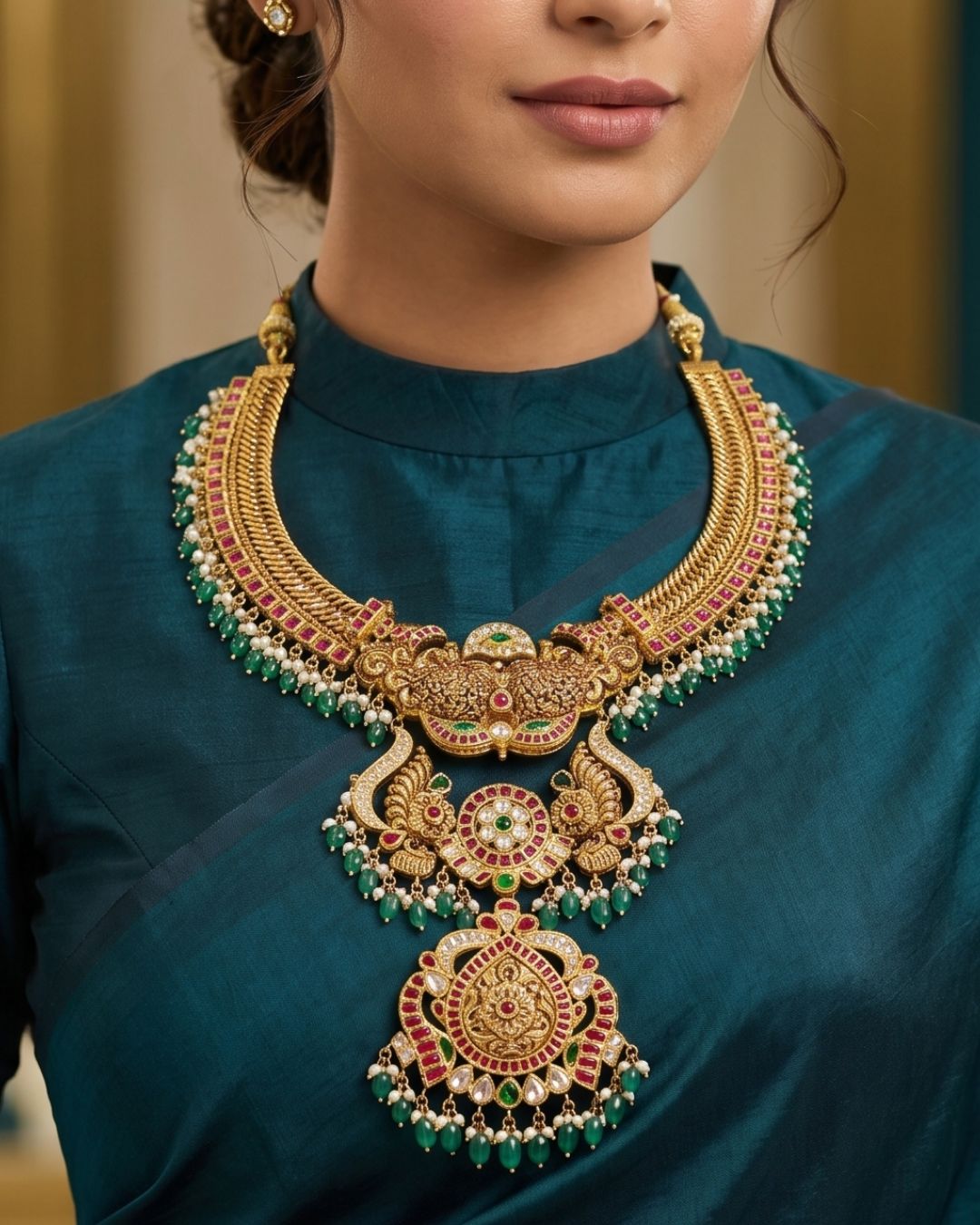 Gallery Premium designer South Indian gold necklace with traditional craftsmanship and bridal styling