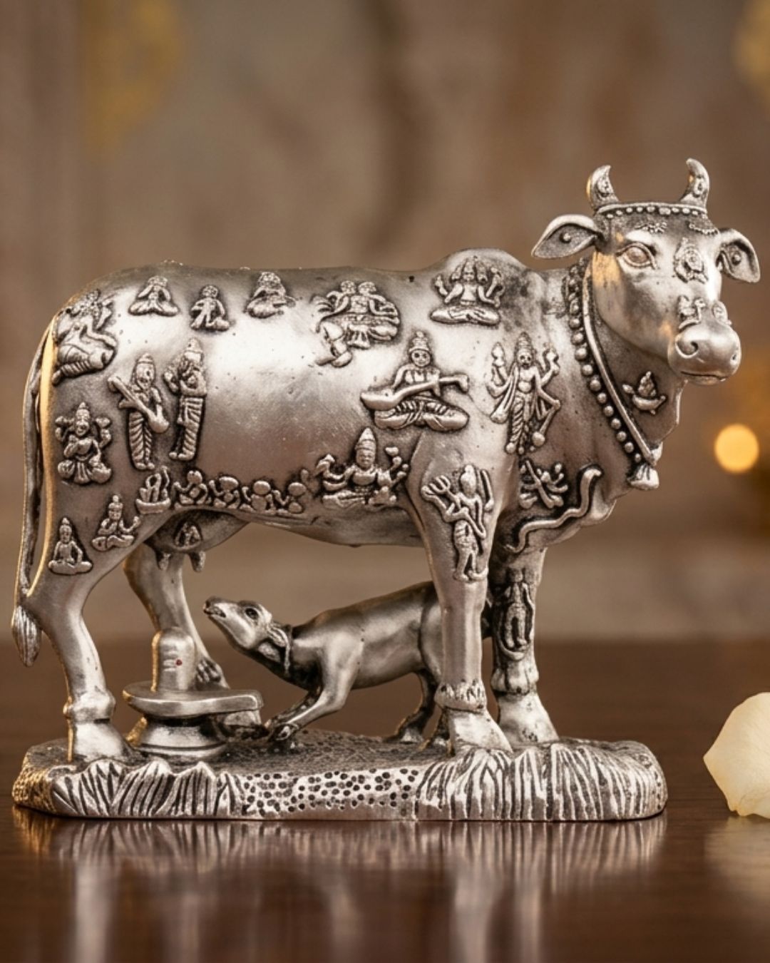 Gallery Traditional silver Kamadhenu cow idol for home temple and vastu decor