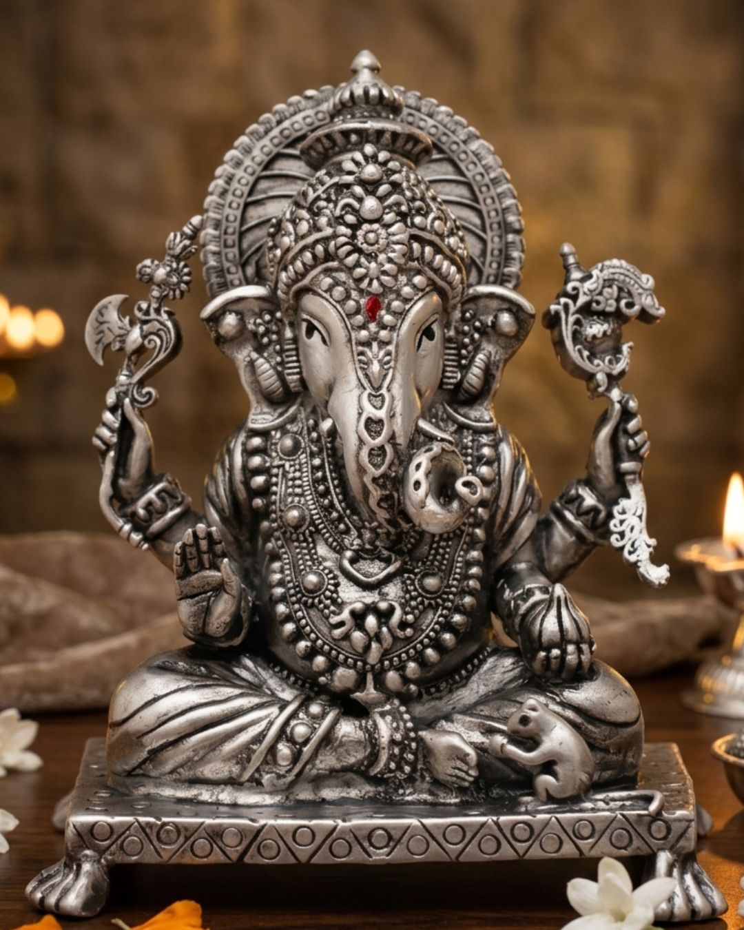 Gallery Handcrafted silver Lord Ganesha idol for pooja room and spiritual decor